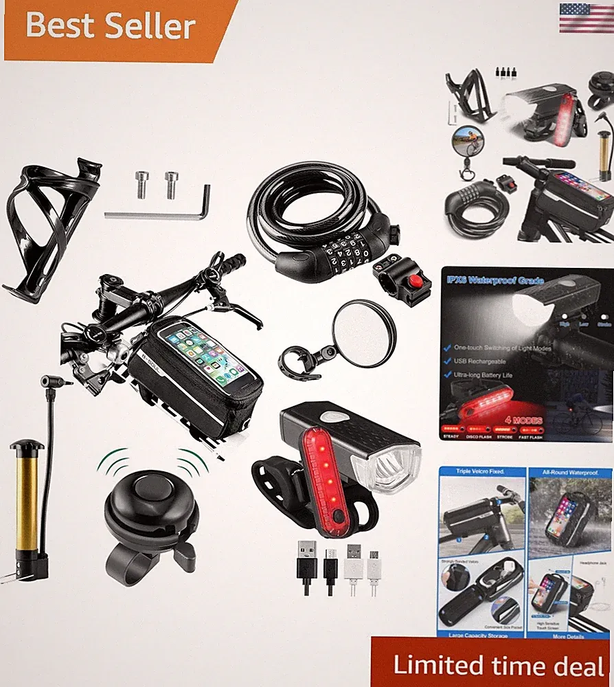 8 Pack Bicycle Accessories, Bike Light Set USB Rechargeable, 1 Bike Water Bot...