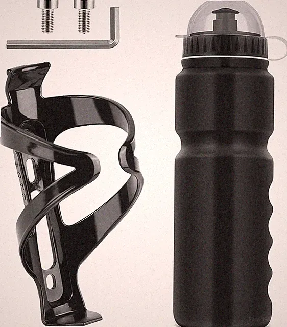 Bike Water Bottle Cage with Bpa-Free 800Ml/28Oz Bike Bottle, Black Gloss Strong