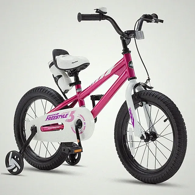 RoyalBaby Freestyle 12" Kids Bicycle w/Training Wheels & Water Bottle, Fuchsia