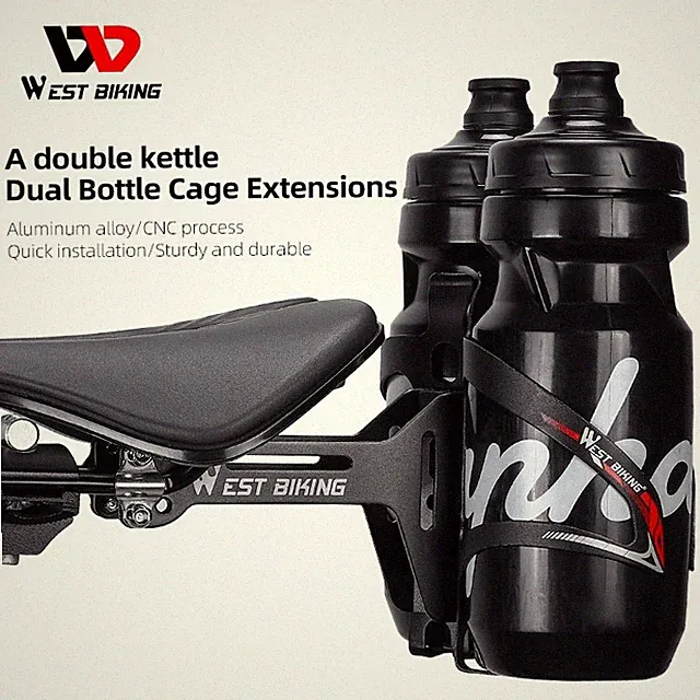 WEST BIKING Bike Dual Water Drink Bottle Cage Holder Extension Mount Black