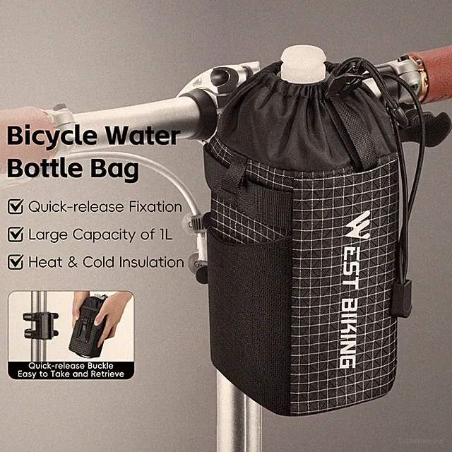 WEST BIKING Folding Bike Handlebar Bag Scooter Bicycle Water Bottle Holder 1L